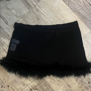iHeartRaves Black Mini Skirt with Feather Trim